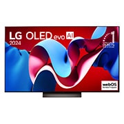 LG 55 英寸 LG OLED evo AI C4 4K 智能电视 OLED55C4, LG OLED evo TV, OLED C4 正面视图，屏幕上有 11 年全球优秀 OLED 标志和 webOS Re:New Program，以及下侧的条形音箱, OLED55C4PCA, thumbnail 1