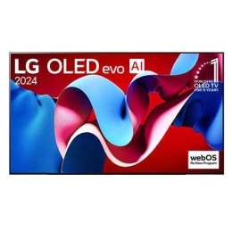屏幕上标有LG OLED evo和LG OLED电视连续11年全球销量领先的正面视图，下方摆放有一个条形音箱。2