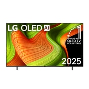 LG 65 英寸 LG OLED AI B5 4K 智能电视, LG OLED AI B5 4K 智能电视的正视图。屏幕上有 12 年全球最佳 OLED 标志和 LG OLED AI 2025 标志。, OLED65B5PCA, thumbnail 1