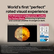 LG 65 英寸 LG OLED AI B5X 4K 智能电视, LG OLED TV 展示两个显示屏的视觉对比：一个显示屏具备“完美色彩”和“完美黑色”，另一个显示屏则不具备。画面中可以看到 UL 认证和 Eyesafe 认证标志，并有文字提示用户查看这些认证标志。, OLED65B5XCA, thumbnail 6