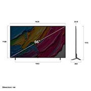LG官方商城专供<br>86 英寸 LG NanoCell AI NANO80 4K 智能电视 2025, LG NanoCell NANO80 AI 4K 智能电视的正视图和侧视图显示其长度、宽度、高度和深度的尺寸。, 86NANO80ACA, thumbnail 5