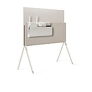 LG OLED | Objet Collection 奂然™ Posé, Posé背面向左侧倾斜，搁物架上的电缆和配件收纳器中装有路由器，多项插口电源板，和电视盒。, 55LX1QPCA, thumbnail 7