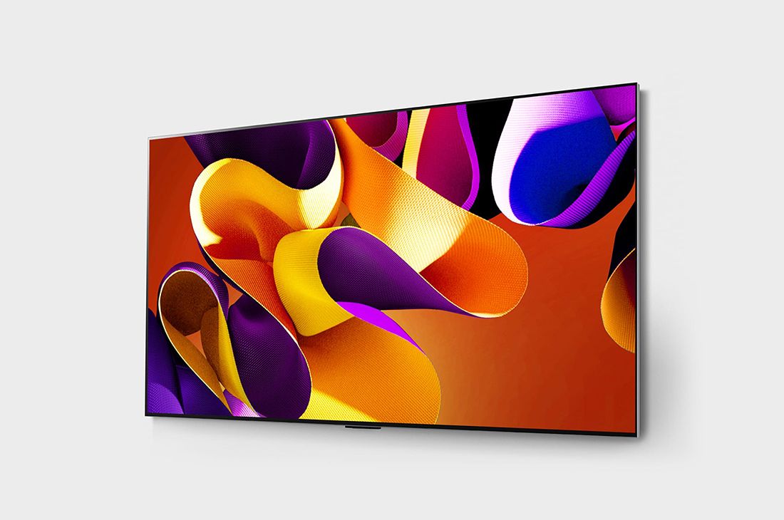 LG 55 英寸 LG OLED evo AI G4 4K 智能电视 OLED55G4, 墙壁上 LG OLED evo TV, OLED G4 的略微倾斜左视图, OLED55G4PCA, thumbnail 3