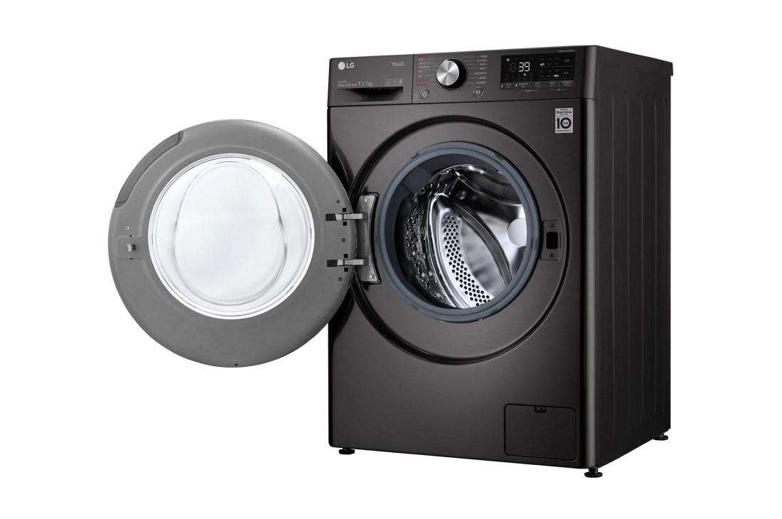 LG 人工智能·纤巧洗烘一体机 速净喷淋 蒸汽洗 11/7Kg 曜岩黑, 11_Vivace_VC3_V700_11-7kg_Blacksteel_F4V5BRPKP0B_CN_Right_Open, FD11BW4, thumbnail 11