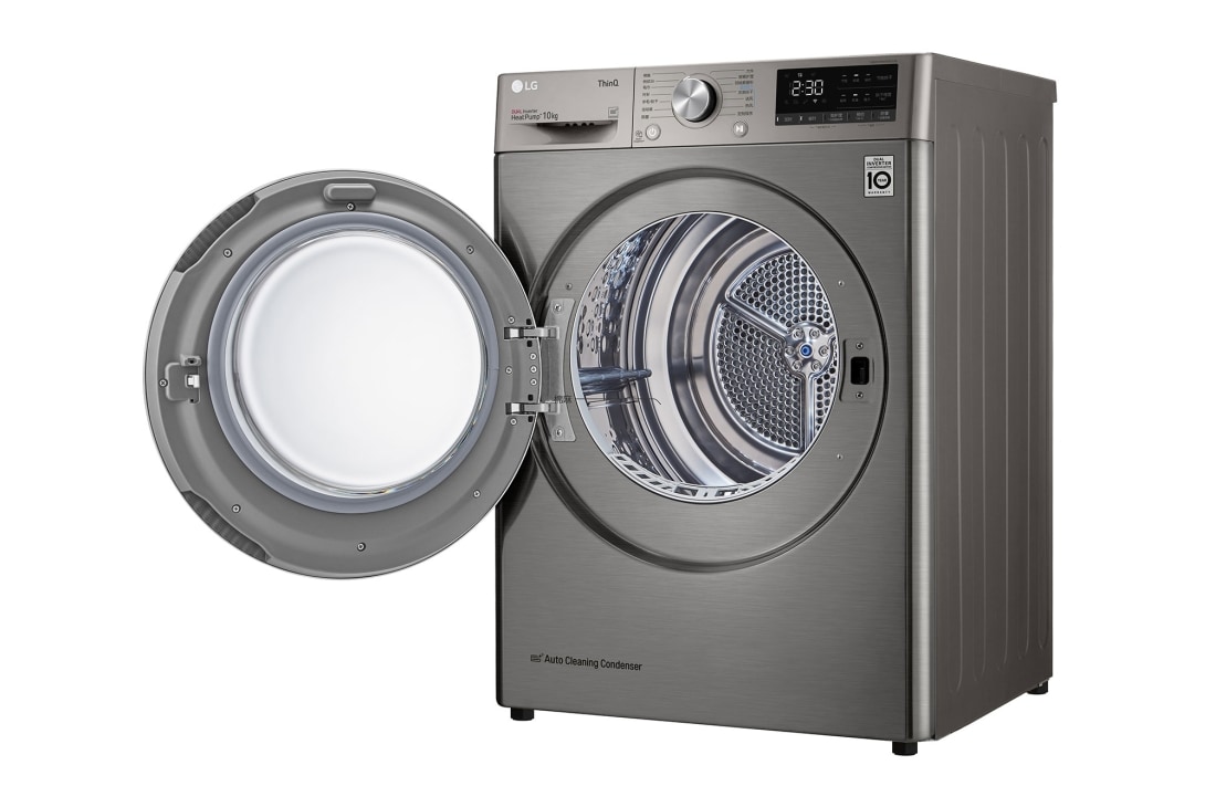 LG  双变频热泵· 大容量干衣机 健康智能护衣 10Kg 钛空银, 左边开门侧面视图, RH10V9PV2W, thumbnail 10