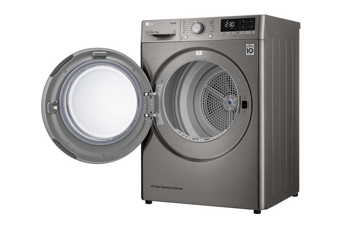 LG 双变频热泵·臻韵⁺干衣机 健康干衣护衣 10Kg  钛空银, 左边开门侧面视图, RH10V3PV8WS, thumbnail 8