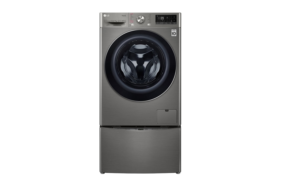 LG 同步分类 · 双擎洗干一体机 <br>蒸汽洗 大容量 13.5/7Kg 钛空银, 正视图, FD13PWW