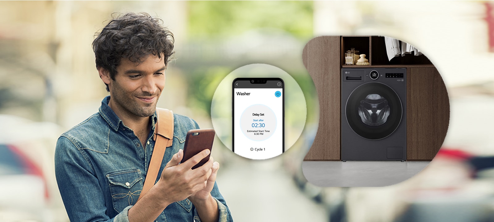 男子正在使用该应用程序，同时查看手机。