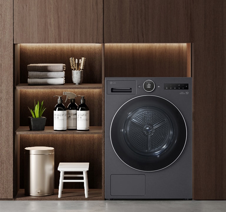 起居室内的 LG 烘干机。