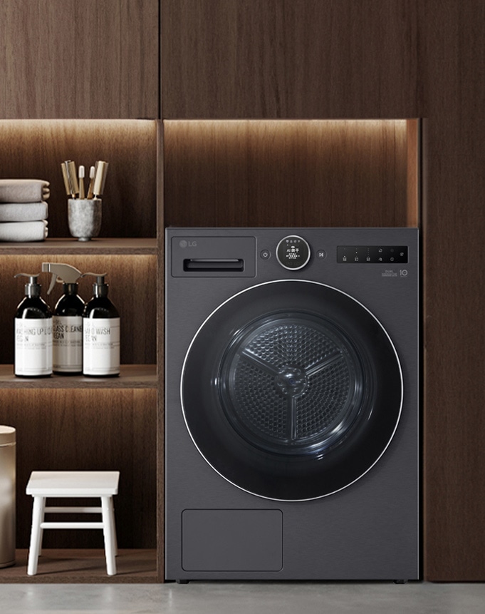 起居室内的 LG 烘干机。