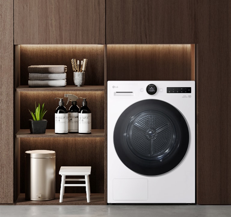 起居室内的 LG 烘干机。