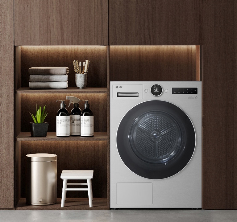 起居室内的 LG 烘干机。