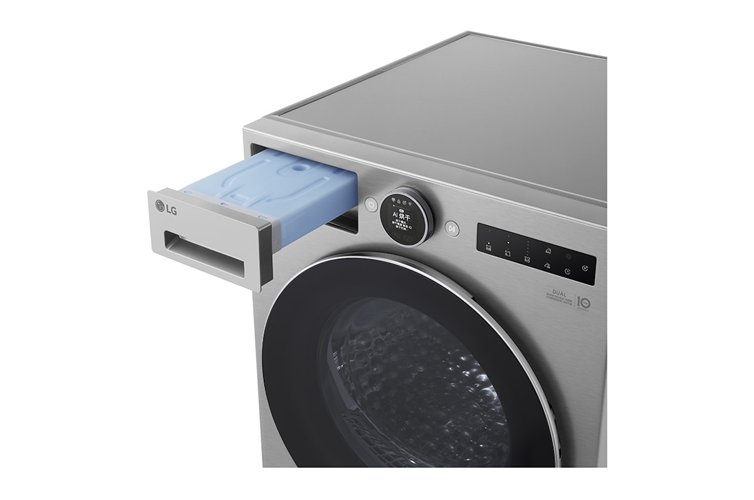 LGAI双变频热泵·觅境干衣机<br>Turbo速烘大容量10Kg 月夜银, 顶前视图, RH10X77V2N, thumbnail 11