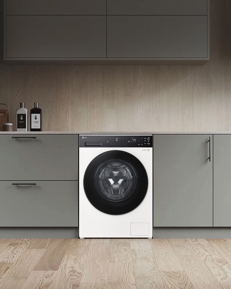 洗衣机放大画面。 画面变化，面板侧面呈现出三种颜色：白色、浅灰色、深灰色。