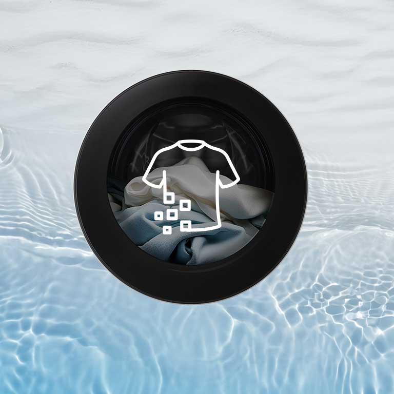 以海浪元素为背景的图片展示了微塑料排放量可最多减少 60%