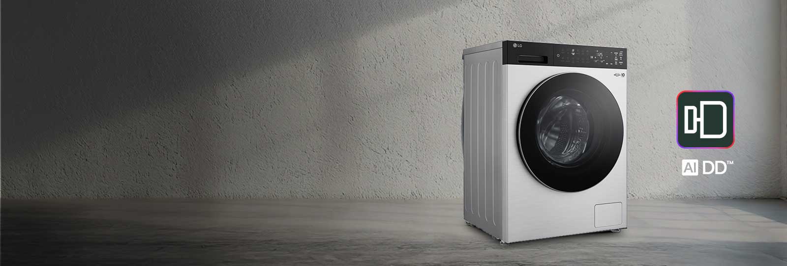 配有 LG AI DD 标识的 LG 洗衣机