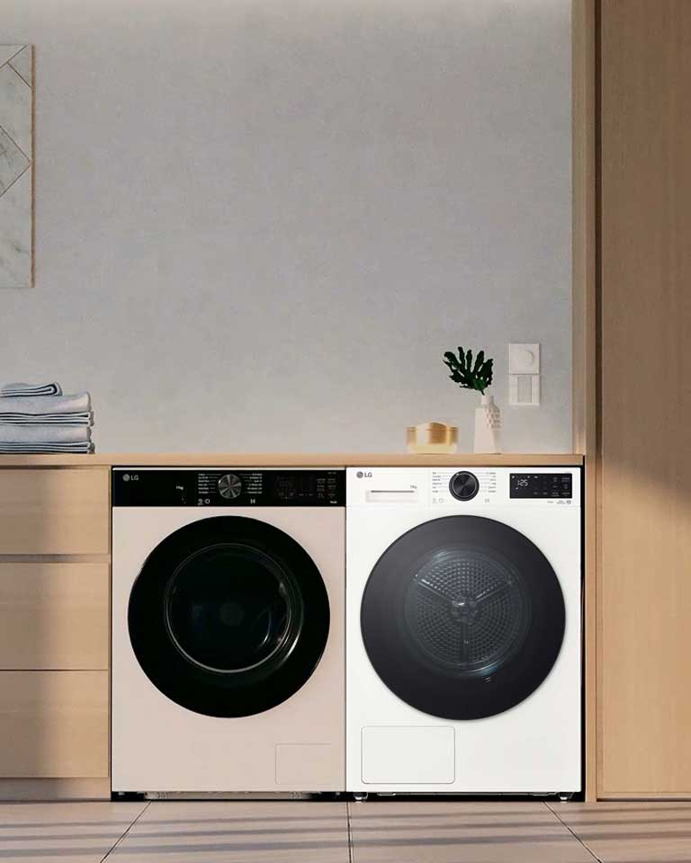 A video showing close-up details of the LG dryer, including the drum interior and display panel