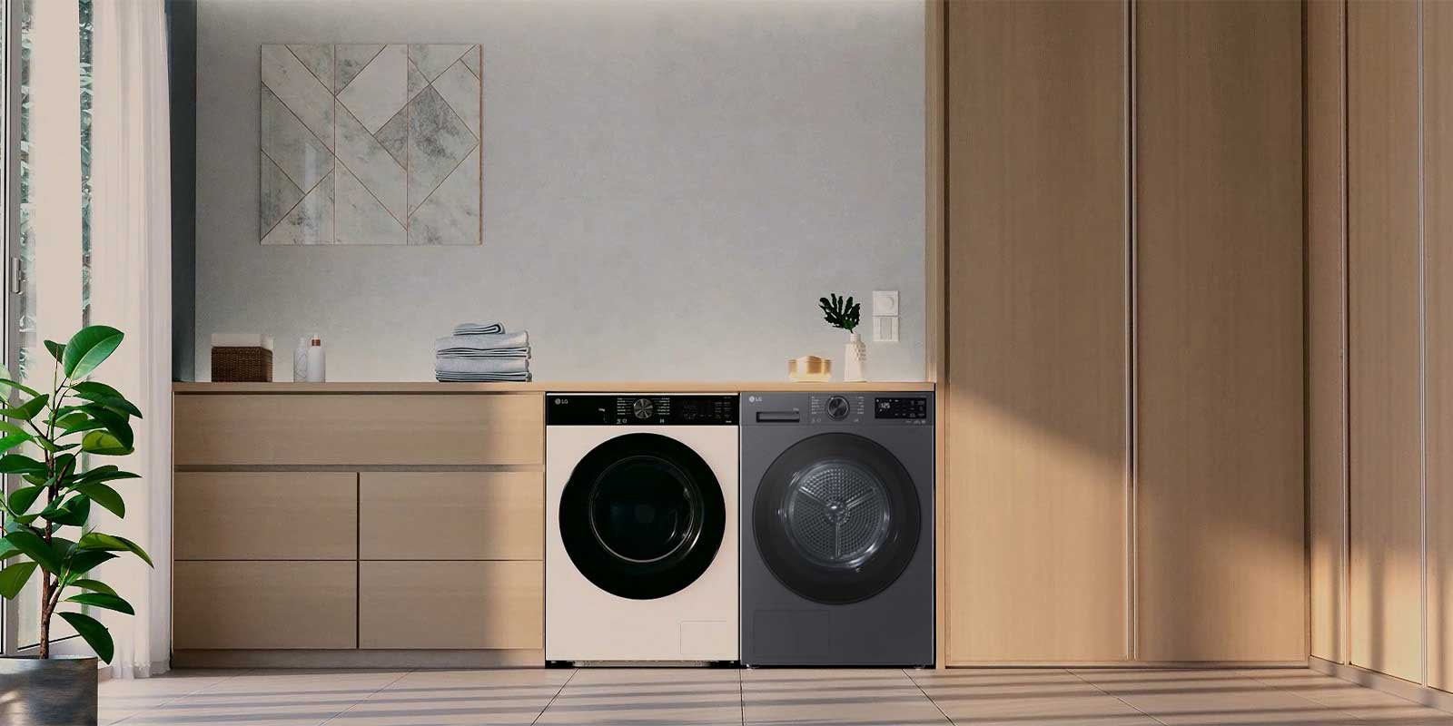 A video showing close-up details of the LG dryer, including the drum interior and display panel