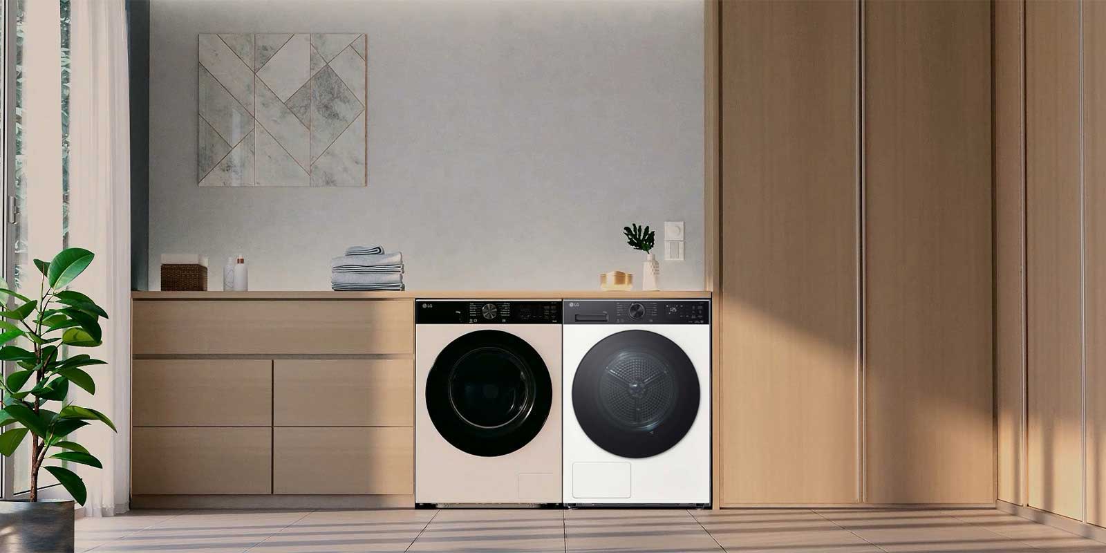 A video showing close-up details of the LG dryer, including the drum interior and display panel