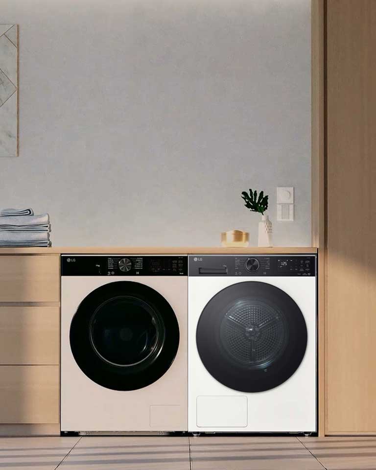 A video showing close-up details of the LG dryer, including the drum interior and display panel