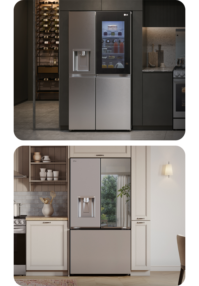 LG InstaView 冰箱采用透明内部设计，非常适合现代厨房。LG InstaView 冰箱的右门像镜子一样反射出风景，将风格和功能相结合。