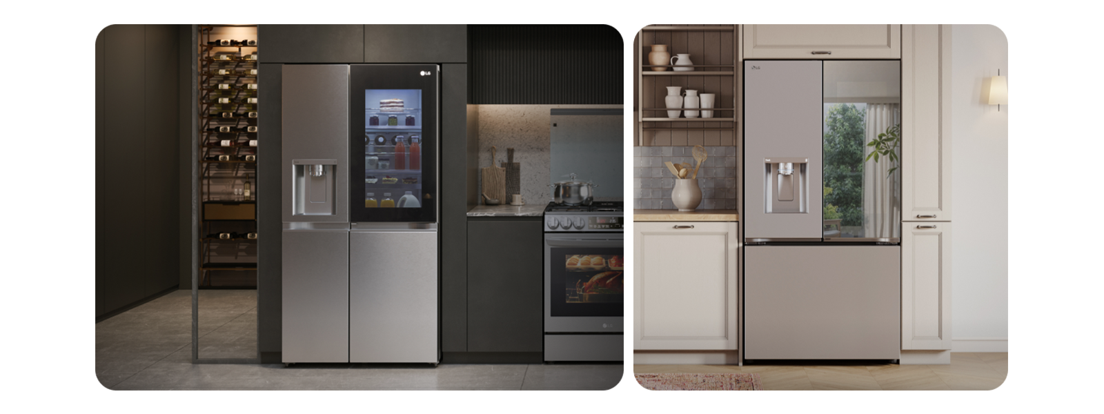 LG InstaView 冰箱采用透明内部设计，非常适合现代厨房。LG InstaView 冰箱的右门像镜子一样反射出风景，将风格和功能相结合。