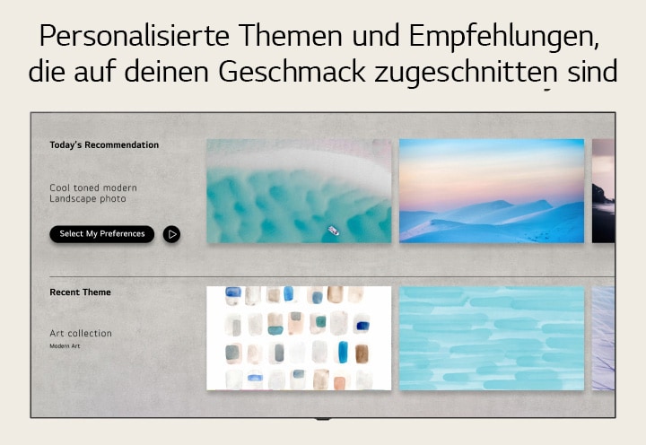 LG Gallery+ bietet ein Layout, das personalisierte Themen und Empfehlungen hervorhebt.