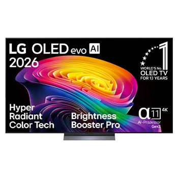 Vorderansicht von 77 Zoll LG OLED evo AI C6 4K Smart TV 2026 OLED77C67LA