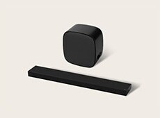 LG Cinema Suite 7, een klassiek stereosysteem voor thuis met een Sound Suite-soundbar en woofer.