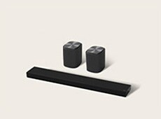 'LG Immersive Suite 7, een stereo audiosysteem voor thuis met een Sound Suite-soundbar en twee luidsprekers