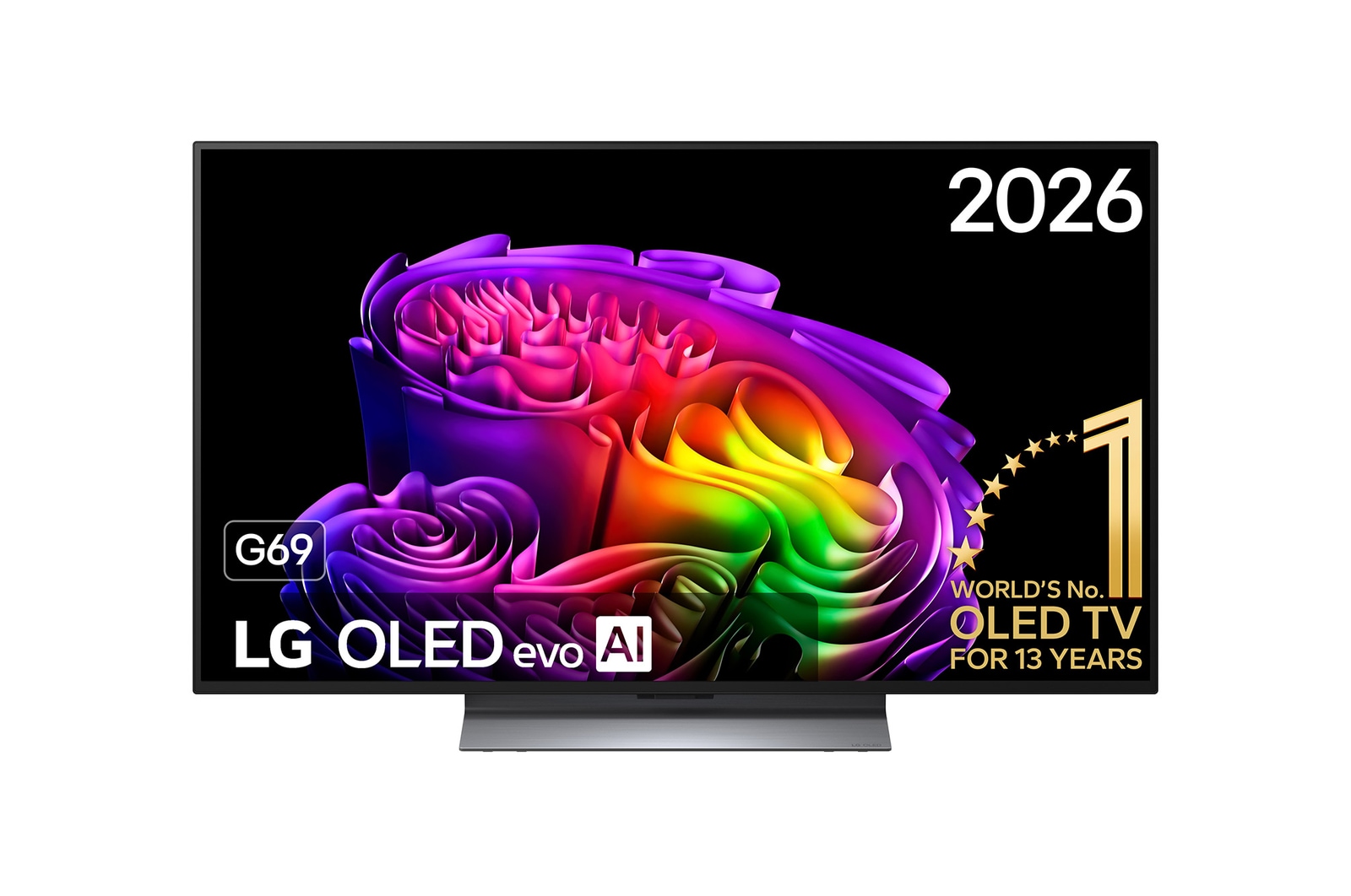 Vooraanzicht van 48 inch LG OLED evo AI G6 4K Smart TV 2026 OLED48G69LS
