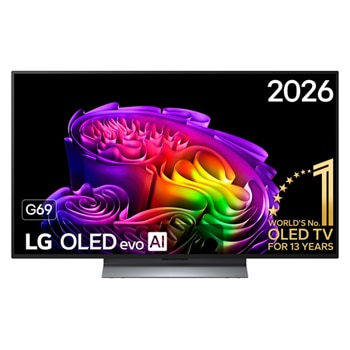 Vooraanzicht van 48 inch LG OLED evo AI G6 4K Smart TV 2026 OLED48G69LS