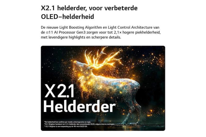 De LG OLED evo AI G6 met Brightness Booster Ultra toont een donkere scène waarin een helder verlicht silhouet van een walvis opvalt te midden van gloeiende deeltjes, met een 3,9 keer helderdere luminantie en duidelijkere details.