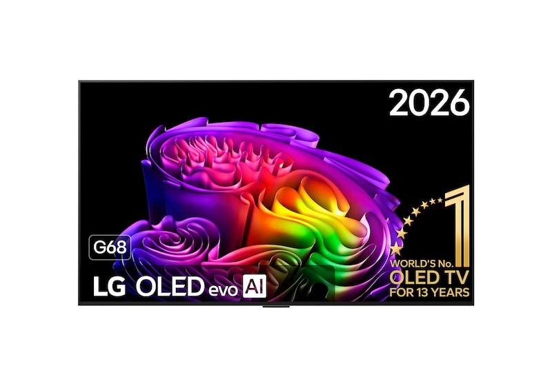 Vooraanzicht van 55 inch LG OLED evo AI G6 4K Smart TV 2026 OLED55G68LW
