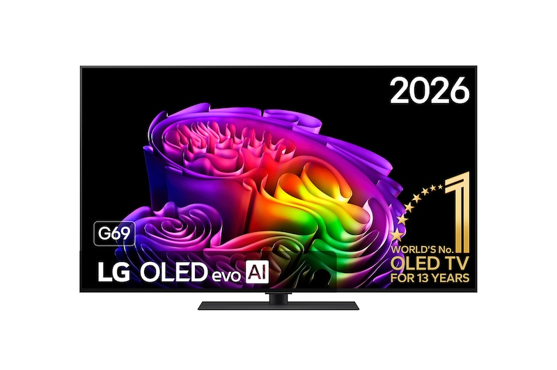 Vooraanzicht van 55 inch LG OLED evo AI G6 4K Smart TV 2026 OLED55G69LS