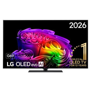 Vooraanzicht van 55 inch LG OLED evo AI G6 4K Smart TV 2026 OLED55G69LS