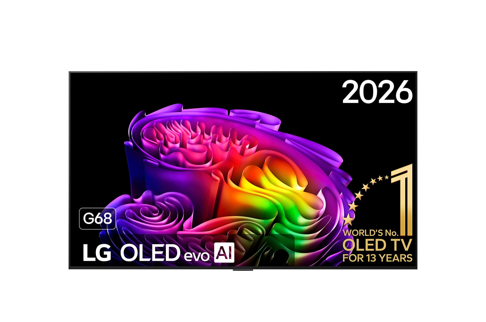 Vooraanzicht van 65 inch LG OLED evo AI G6 4K Smart TV 2026 OLED65G68LW