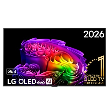 Vooraanzicht van 65 inch LG OLED evo AI G6 4K Smart TV 2026 OLED65G68LW
