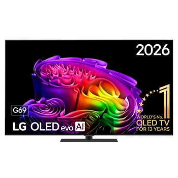 Vooraanzicht van 65 inch LG OLED evo AI G6 4K Smart TV 2026 OLED65G69LS