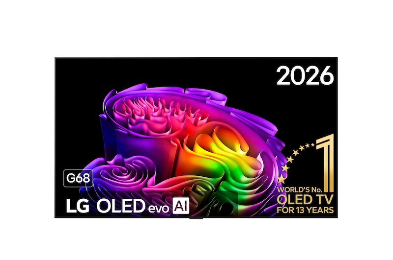 Vooraanzicht van 77 inch LG OLED evo AI G6 4K Smart TV 2026 OLED77G68LW