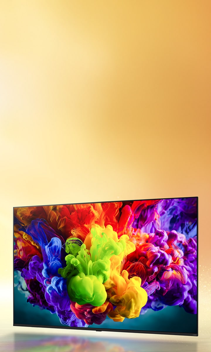 Een LG QNED evo AI QNED90 Mini LED met Dynamic QNED Color vult het scherm met levendige, vloeiende uitbarstingen van veelkleurige, verfachtige bewegingen, wat zorgt voor levendige kleuren en 100% kleurvolume voor dynamische beelden.