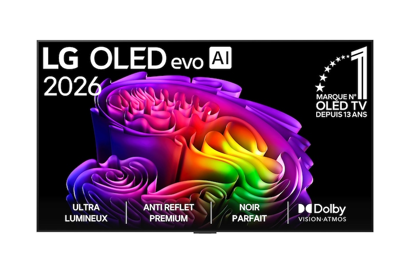 Vue avant de 55 pouces (139 cm) | LG OLED evo AI G6 (murale) | 4K Smart TV | 2026 OLED55G68LW