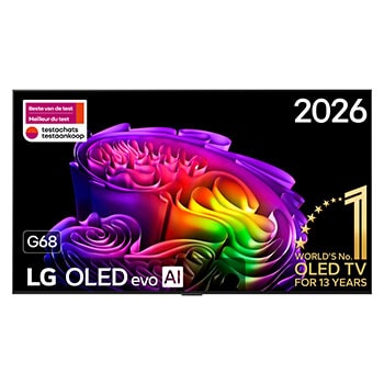 Vue avant de Smart TV LG OLED evo AI 4K G6 2026 65 pouces OLED65G68LW