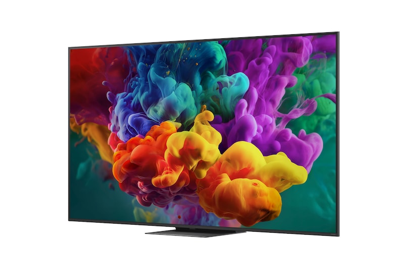 La Mini LED LG QNED evo AI QNED86 avec Dynamic QNED Color Pro remplit l’écran de jaillissements éclatants et fluides de mouvements multicolores, semblables à de la peinture, présentant une brillance des couleurs améliorée certifiée pour un volume de couleurs de 100 %.