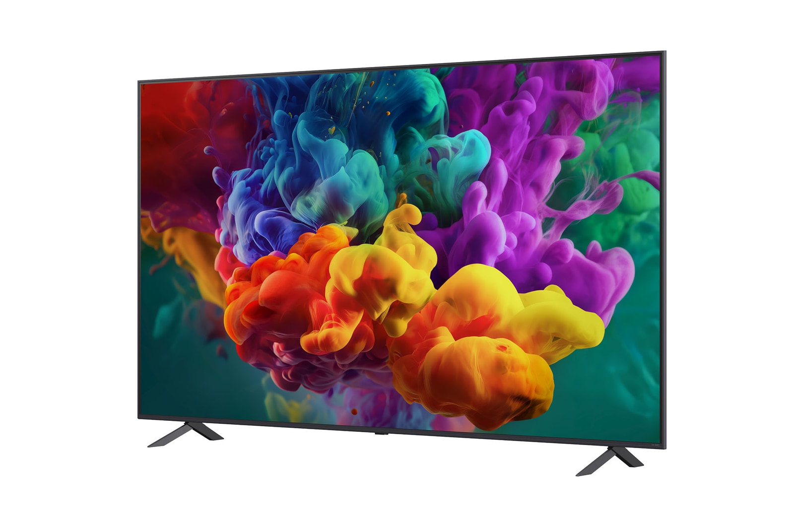 La Mini LED LG QNED evo AI QNED86 avec Dynamic QNED Color Pro remplit l’écran de jaillissements éclatants et fluides de mouvements multicolores, semblables à de la peinture, présentant une brillance des couleurs améliorée certifiée pour un volume de couleurs de 100 %.