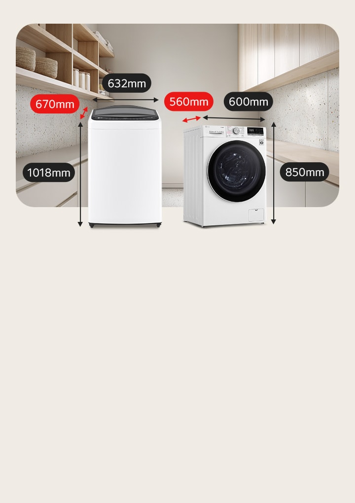 Lavadoras de roupas de carregamento frontal e superior de pequeno porte, com dimensões compactas e indicadas.