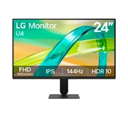 Vista frontal de Monitor PC Gamer LG com Tela IPS 24”, 144Hz, 1ms (MBR), AMD FreeSync™, HDR 10, sRGB 99%, Reader Mode, Flicker Safe, HDMI, VGA, saída de fone de ouvido - 24U411B 24U411B-B