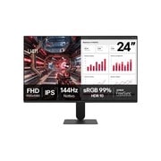 Vista frontal de Monitor PC Gamer LG com Tela IPS 24”, 144Hz, 1ms (MBR), AMD FreeSync™, HDR 10, sRGB 99%, Reader Mode, Flicker Safe, HDMI, VGA, saída de fone de ouvido - 24U411B 24U411B-B