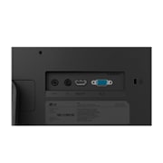 Close-up of LG FHD monitor rear ports including HDMI 2.2, Headphone out and DC-IN.