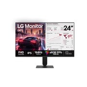 Vista frontal de Monitor PC Gamer LG com Tela IPS 24”, 144Hz, 1ms (MBR), AMD FreeSync™, HDR 10, sRGB 99%, Reader Mode, Flicker Safe, HDMI, VGA, saída de fone de ouvido - 24U411B 24U411B-B